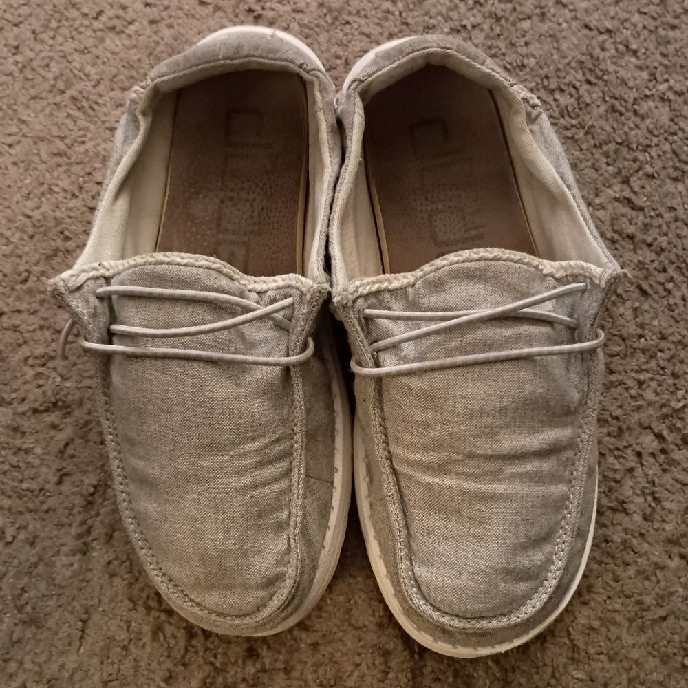 Hey Dude Wendy Youth Chambray Braid Grey Slip-On Size Y3 PRE-OWNED
